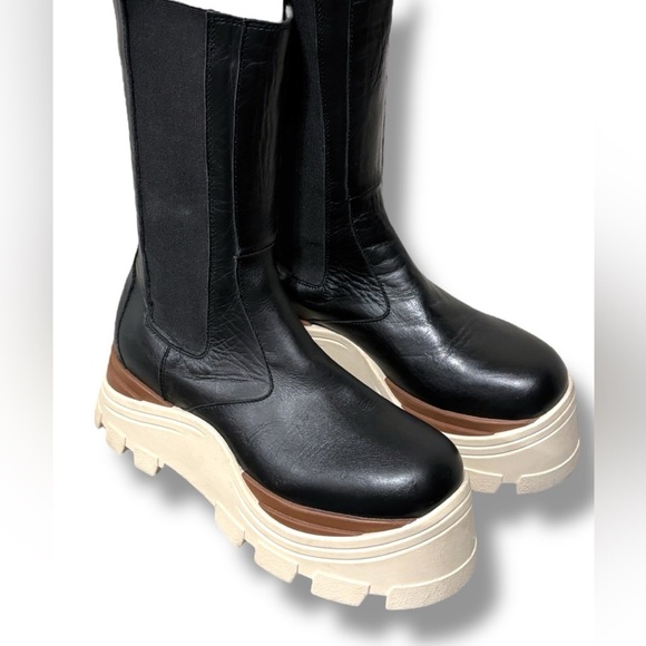 ALOHAS Roxie Marcona Black and Cream Chunky Leather Platform Boots Size 38 - Picture 6 of 10